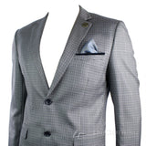 Ανδρικό Tweed Vintage Retro Γκρι Καρό Σακάκι με Μπλέιζερ Αγκώνα με Μαύρο Τελείωμα