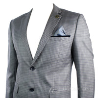 Ανδρικό Tweed Vintage Retro Γκρι Καρό Σακάκι με Μπλέιζερ Αγκώνα με Μαύρο Τελείωμα