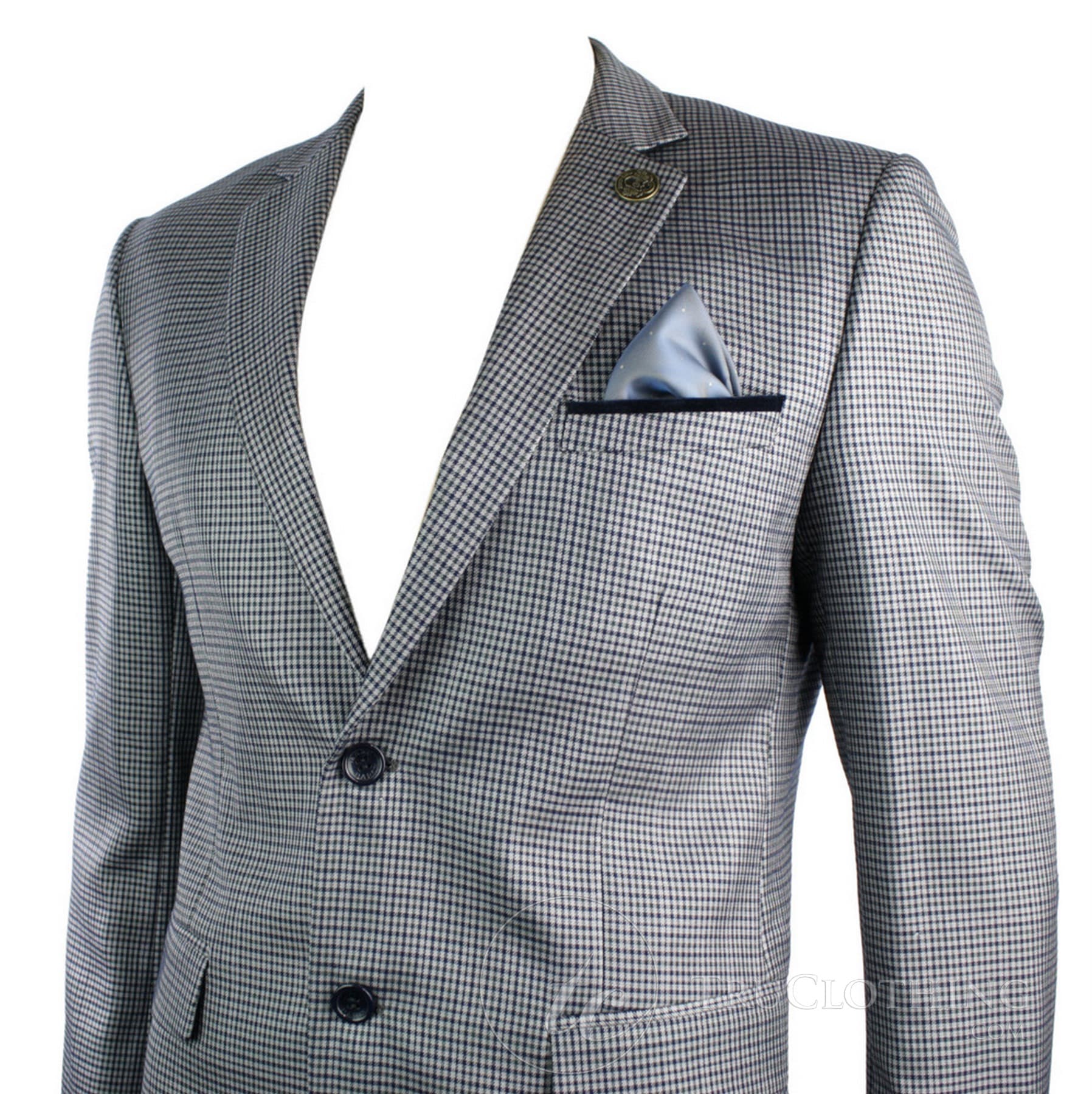 Ανδρικό Tweed Vintage Retro Γκρι Καρό Σακάκι με Μπλέιζερ Αγκώνα με Μαύρο Τελείωμα