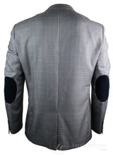 Ανδρικό Tweed Vintage Retro Γκρι Καρό Σακάκι με Μπλέιζερ Αγκώνα με Μαύρο Τελείωμα
