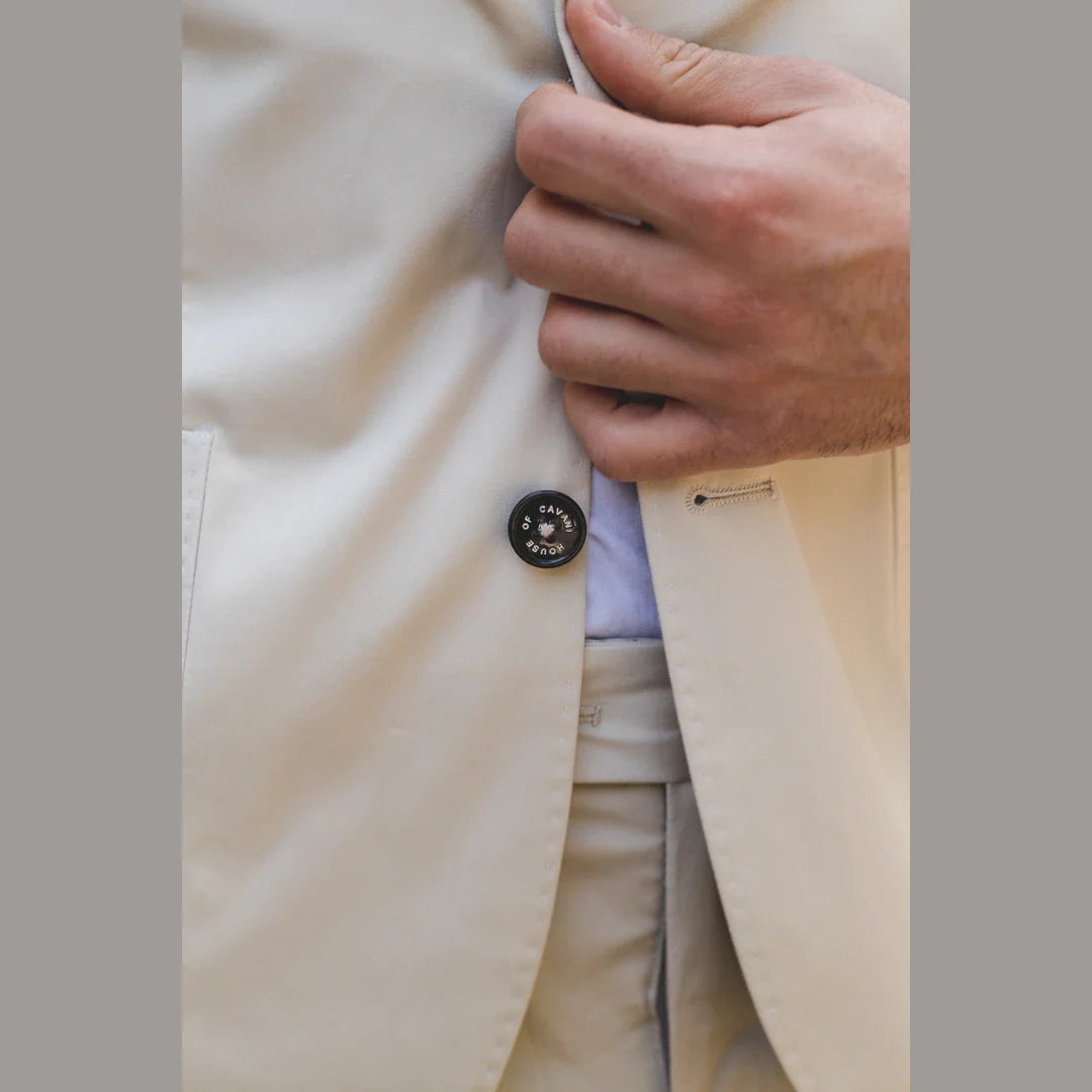 Mario - Ανδρικό Καλοκαιρινό Κοστούμι 2 Τεμαχίων Μπεζ Γραφείο Γάμου Κλασικό Ιταλικό