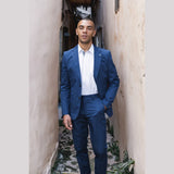 Mario - Ανδρικό Καλοκαιρινό Κοστούμι 2 Τεμαχίων Μπλε Γραφείο Γάμος Κλασικό Ιταλικό