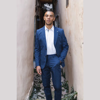 Mario - Ανδρικό Καλοκαιρινό Κοστούμι 2 Τεμαχίων Μπλε Γραφείο Γάμος Κλασικό Ιταλικό