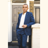 Mario - Ανδρικό Καλοκαιρινό Κοστούμι 2 Τεμαχίων Μπλε Γραφείο Γάμος Κλασικό Ιταλικό