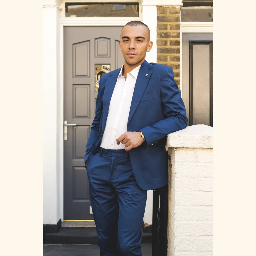 Mario - Ανδρικό Καλοκαιρινό Κοστούμι 2 Τεμαχίων Μπλε Γραφείο Γάμος Κλασικό Ιταλικό