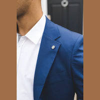 Mario - Ανδρικό Καλοκαιρινό Κοστούμι 2 Τεμαχίων Μπλε Γραφείο Γάμος Κλασικό Ιταλικό