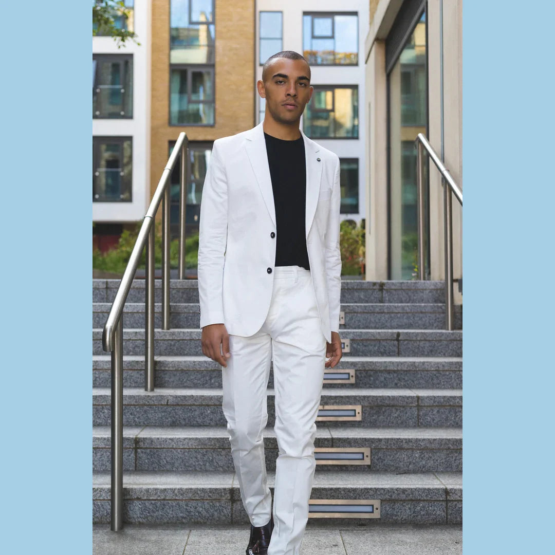 Mario - Ανδρικό Καλοκαιρινό Κοστούμι 2 Τεμαχίων Κρεμ Γραφείο Γάμος Κλασικό Ιταλικό