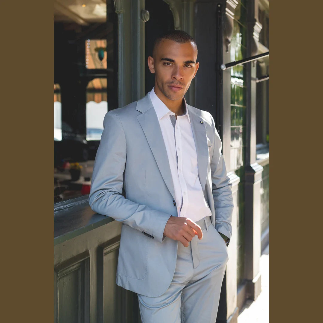 Mario - Ανδρικό Καλοκαιρινό Κοστούμι 2 Τεμαχίων Ανοιχτό Μπλε Γραφείο Γάμος Κλασικό Ιταλικό