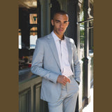 Mario - Ανδρικό Καλοκαιρινό Κοστούμι 2 Τεμαχίων Ανοιχτό Μπλε Γραφείο Γάμος Κλασικό Ιταλικό