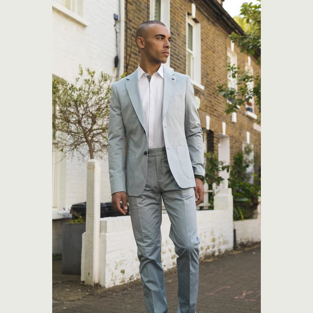 Mario - Ανδρικό Καλοκαιρινό Κοστούμι 2 Τεμαχίων Ανοιχτό Μπλε Γραφείο Γάμος Κλασικό Ιταλικό