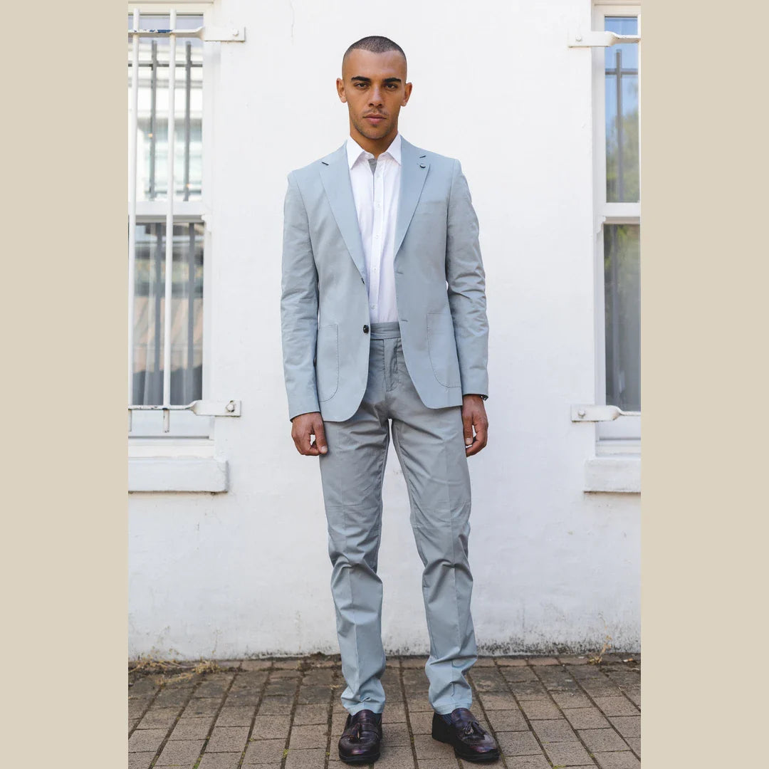 Mario - Ανδρικό Καλοκαιρινό Κοστούμι 2 Τεμαχίων Ανοιχτό Μπλε Γραφείο Γάμος Κλασικό Ιταλικό