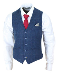 Ανδρικό Μπλε Καρό Γιλέκο από Τουίντ - Cavani Carnegi