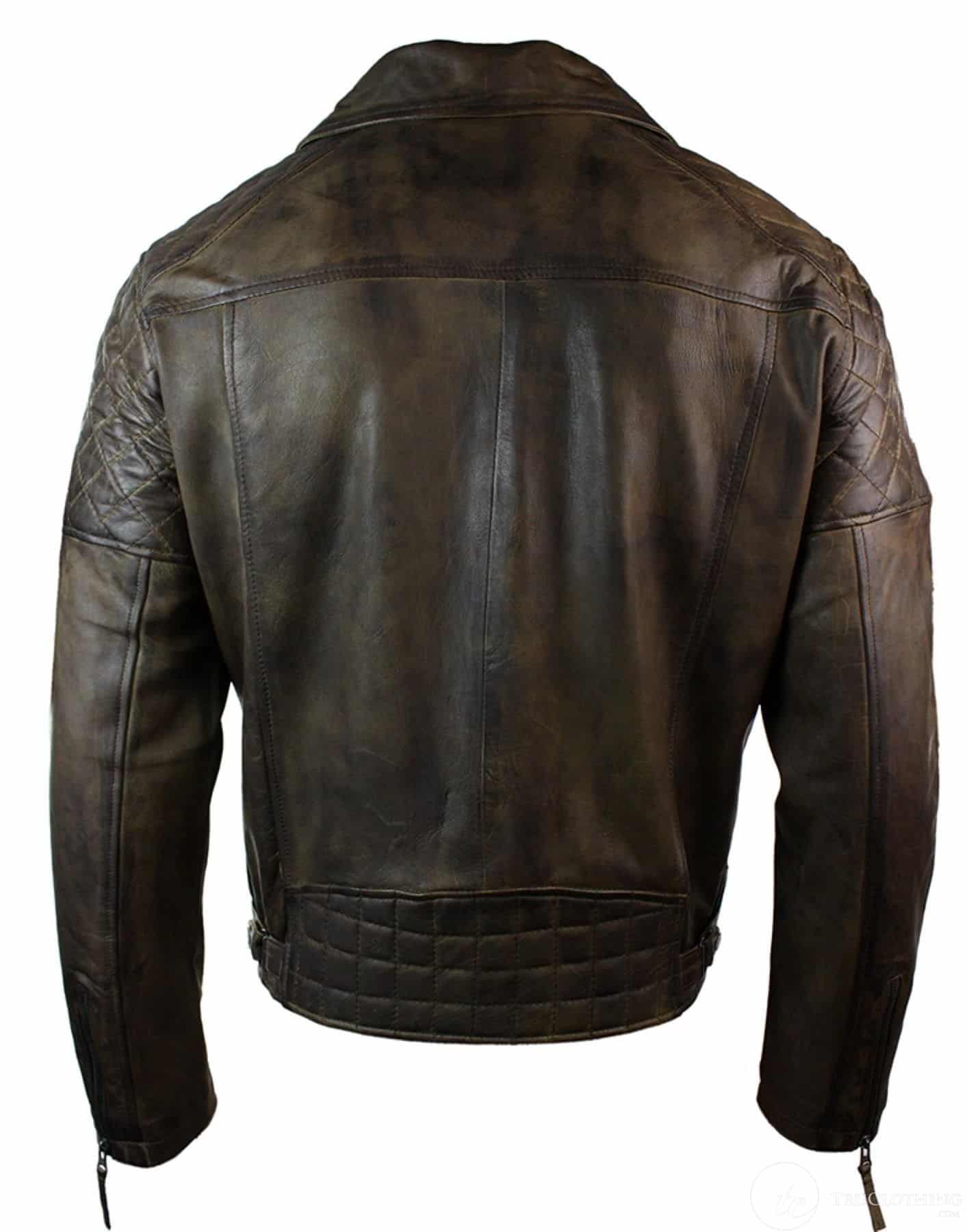 Ανδρικό μπουφάν μοτοσικλετιστή από γνήσιο δέρμα σε vintage πλυμένο καφέ, μαύρο, μπορντό, μπλε, ξύλο, με σταυρωτό φερμουάρ, ρετρό, casual, καφέ