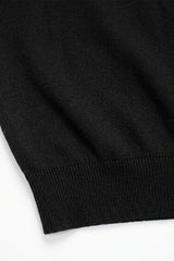 Ανδρικό Μαύρο Πλεκτό T-shirt Κανονικής Γραμμής με Στρογγυλή Λαιμόκοψη και Κοντό Μανίκι