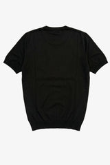 Ανδρικό Μαύρο Πλεκτό T-shirt Κανονικής Γραμμής με Στρογγυλή Λαιμόκοψη και Κοντό Μανίκι