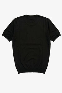 Ανδρικό Μαύρο Πλεκτό T-shirt Κανονικής Γραμμής με Στρογγυλή Λαιμόκοψη και Κοντό Μανίκι