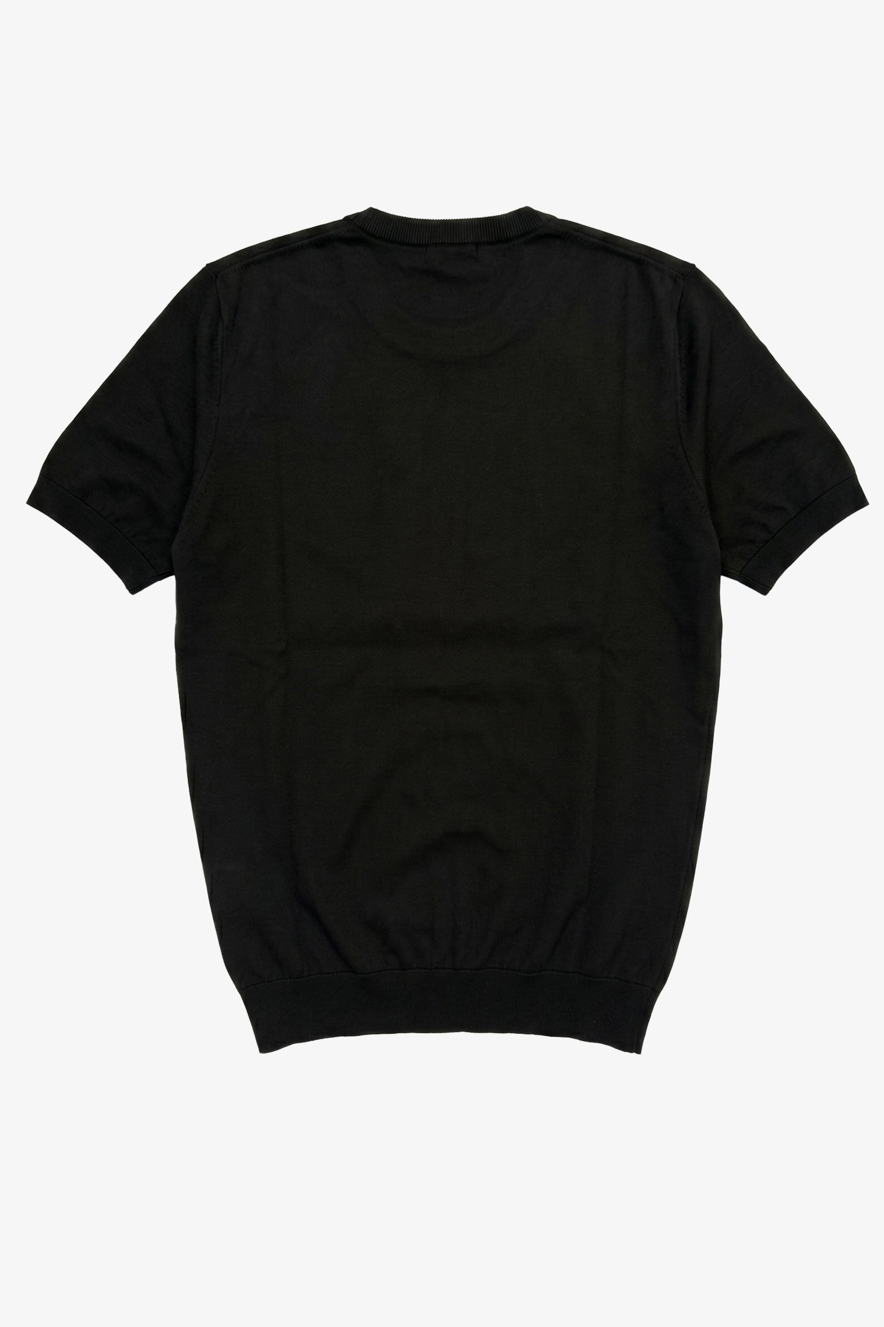 Ανδρικό Μαύρο Πλεκτό T-shirt Κανονικής Γραμμής με Στρογγυλή Λαιμόκοψη και Κοντό Μανίκι