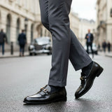 Ανδρικά μαύρα slip-on μοκασίνια από λουστρίνι PU