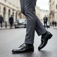 Ανδρικά μαύρα slip-on μοκασίνια από λουστρίνι PU