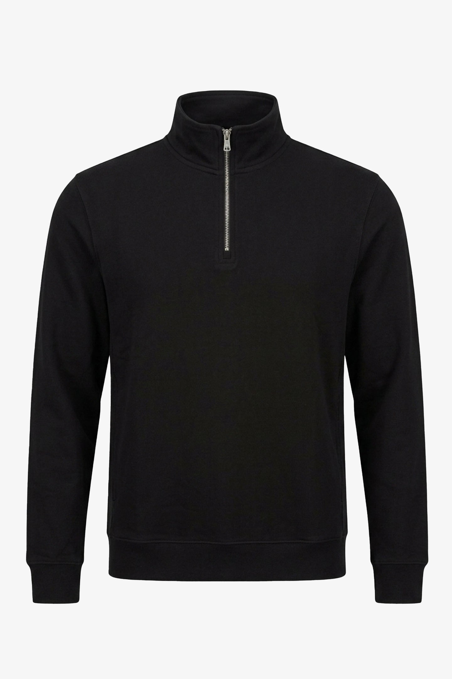 Ανδρικό μαύρο φούτερ με φερμουάρ Quarter Zip και φαρδιά λαιμόκοψη από μείγμα βαμβακιού