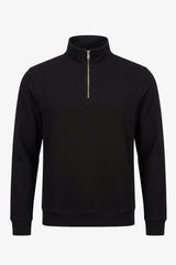 Ανδρικό μαύρο φούτερ με φερμουάρ Quarter Zip και φαρδιά λαιμόκοψη από μείγμα βαμβακιού