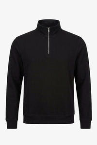 Ανδρικό μαύρο φούτερ με φερμουάρ Quarter Zip και φαρδιά λαιμόκοψη από μείγμα βαμβακιού