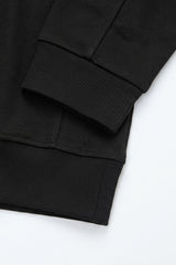 Ανδρικό μαύρο φούτερ με φερμουάρ Quarter Zip και φαρδιά λαιμόκοψη από μείγμα βαμβακιού
