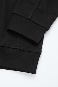 Ανδρικό μαύρο φούτερ με φερμουάρ Quarter Zip και φαρδιά λαιμόκοψη από μείγμα βαμβακιού