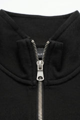 Ανδρικό μαύρο φούτερ με φερμουάρ Quarter Zip και φαρδιά λαιμόκοψη από μείγμα βαμβακιού