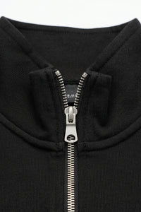 Ανδρικό μαύρο φούτερ με φερμουάρ Quarter Zip και φαρδιά λαιμόκοψη από μείγμα βαμβακιού