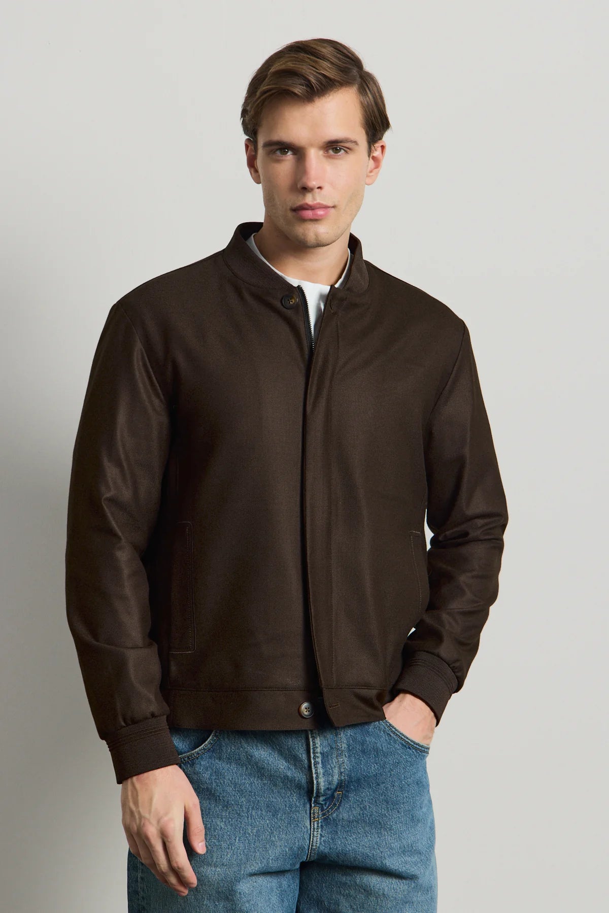 Ανδρικό καφέ μίνιμαλ μπουφάν Smart Bomber