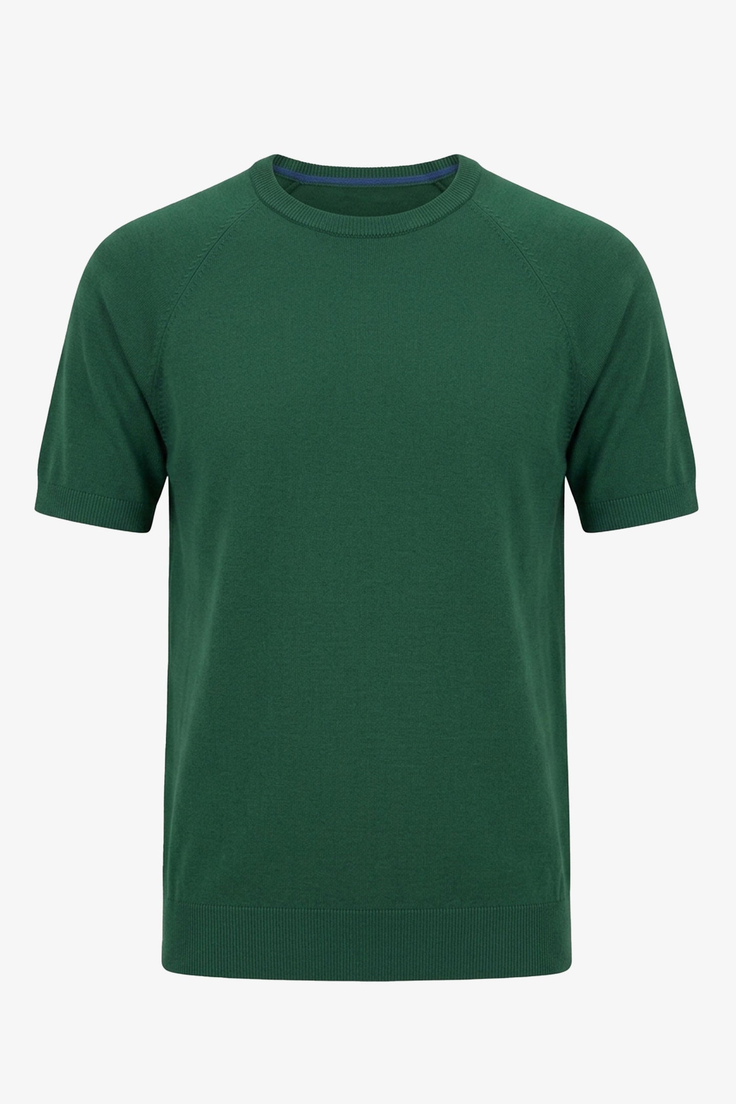 Ανδρικό Πράσινο Κλασικό Πλεκτό T-shirt με Κοντομάνικο και Στρογγυλή Λαιμόκοψη