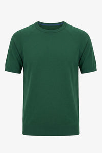 Ανδρικό Πράσινο Κλασικό Πλεκτό T-shirt με Κοντομάνικο και Στρογγυλή Λαιμόκοψη