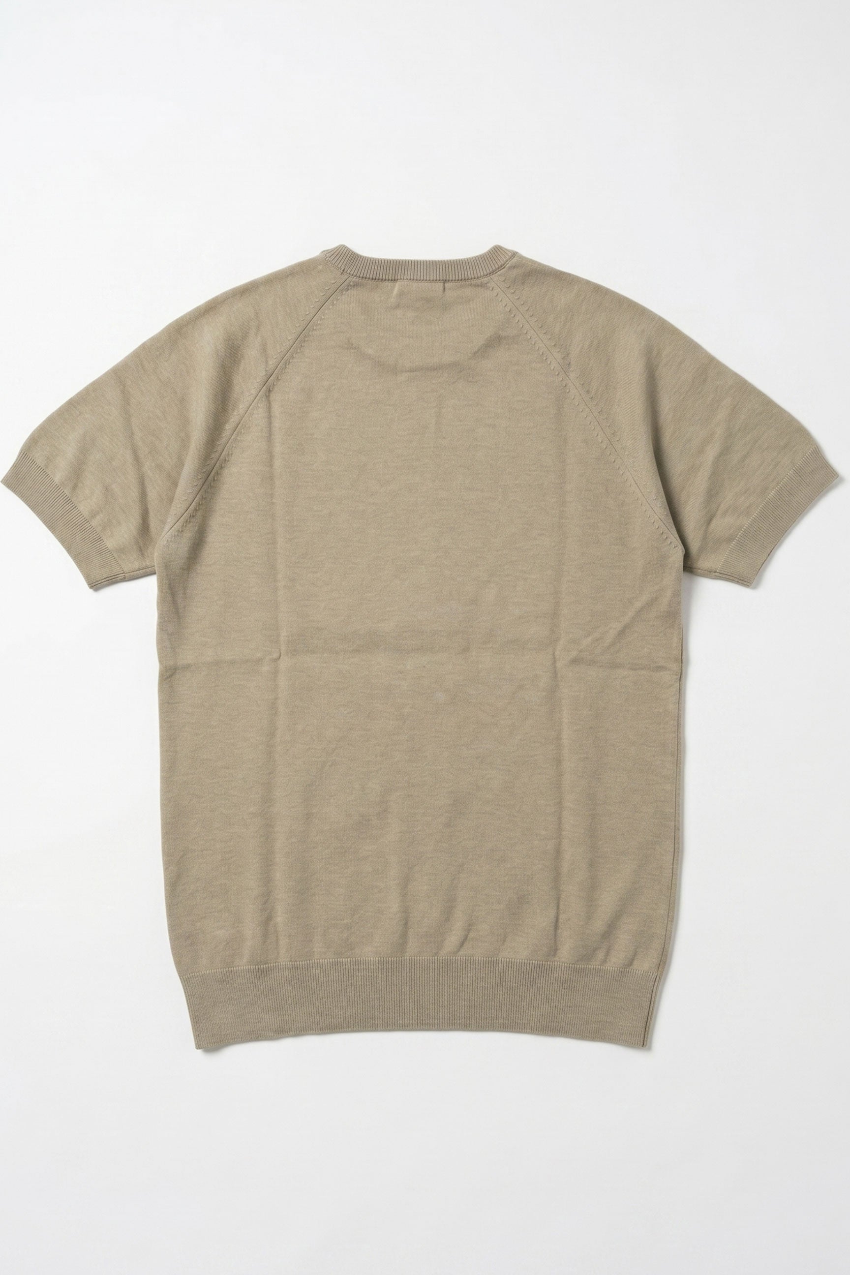 Ανδρικό Χακί Κλασικό Πλεκτό T-shirt με Κοντομάνικο και Στρογγυλή Λαιμόκοψη