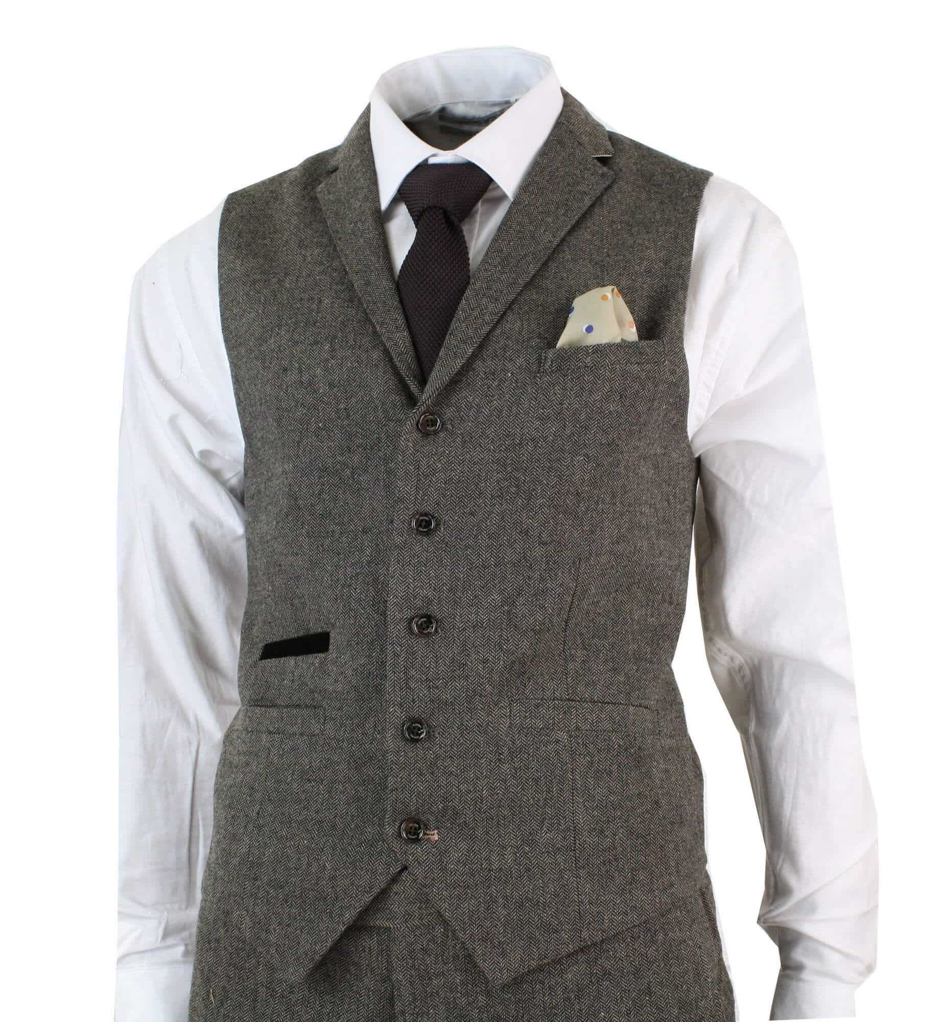 Ανδρικό κοστούμι 3 τεμαχίων από μείγμα μαλλιού ψαροκόκαλο τουίντ, καφέ, vintage, προσαρμοσμένη εφαρμογή, καφέ