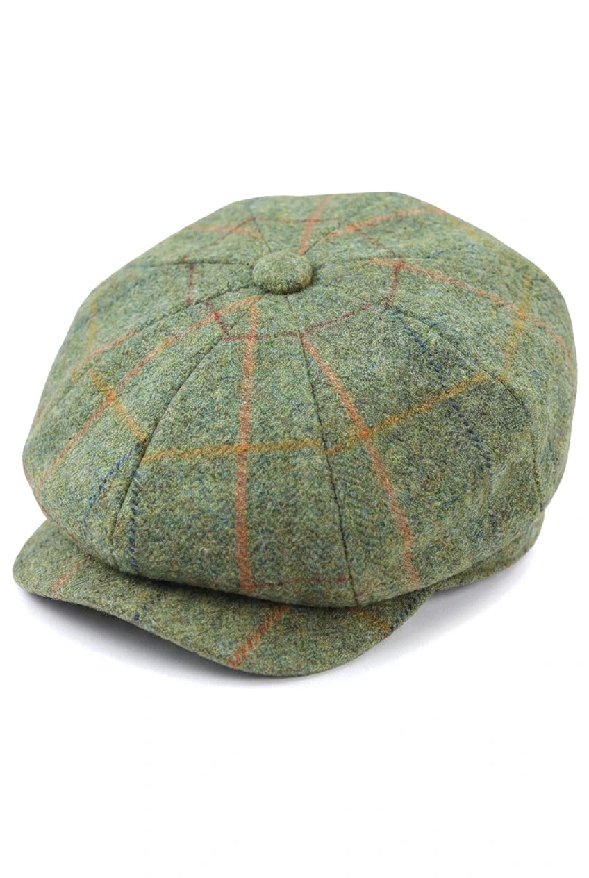 Ανδρικό 8φυλλο καπέλο ξυρίσματος Tweed Blinders Newsboy Green καρό επίπεδο καπέλο