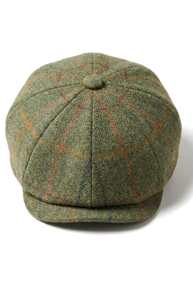 Ανδρικό 8φυλλο καπέλο ξυρίσματος Tweed Blinders Newsboy Green καρό επίπεδο καπέλο