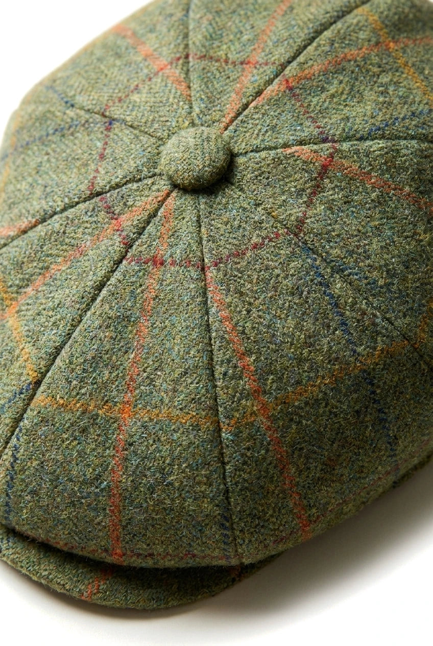 Ανδρικό 8φυλλο καπέλο ξυρίσματος Tweed Blinders Newsboy Green καρό επίπεδο καπέλο