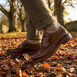 Ανδρικά καφέ σουέτ δερμάτινα παπούτσια brogues