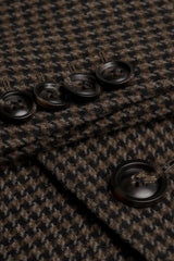 Ανδρικό καφέ παλτό από τουίντ Houndstooth με μείγμα μαλλιού