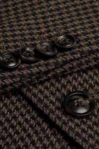 Ανδρικό καφέ παλτό από τουίντ Houndstooth με μείγμα μαλλιού