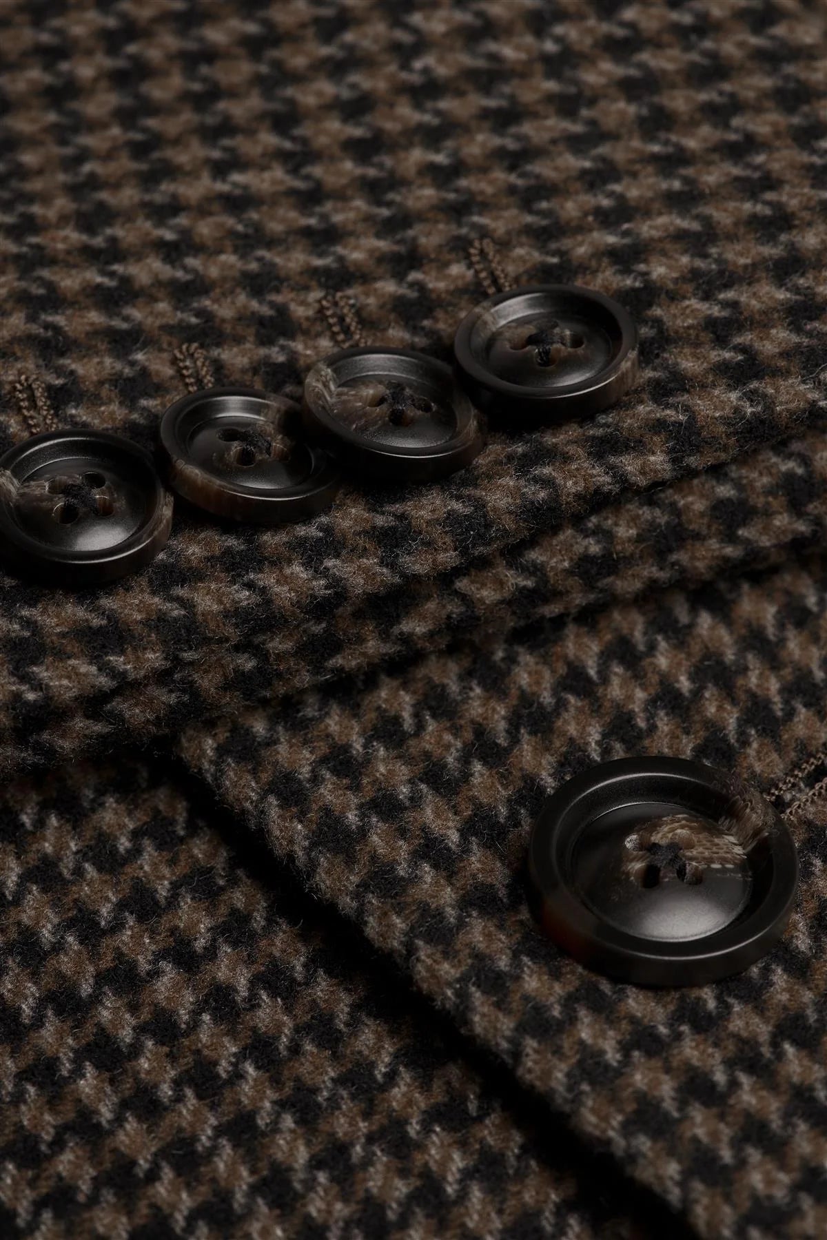 Ανδρικό καφέ παλτό από τουίντ Houndstooth με μείγμα μαλλιού
