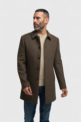 Ανδρικό καφέ παλτό από τουίντ Houndstooth με μείγμα μαλλιού