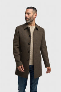 Ανδρικό καφέ παλτό από τουίντ Houndstooth με μείγμα μαλλιού