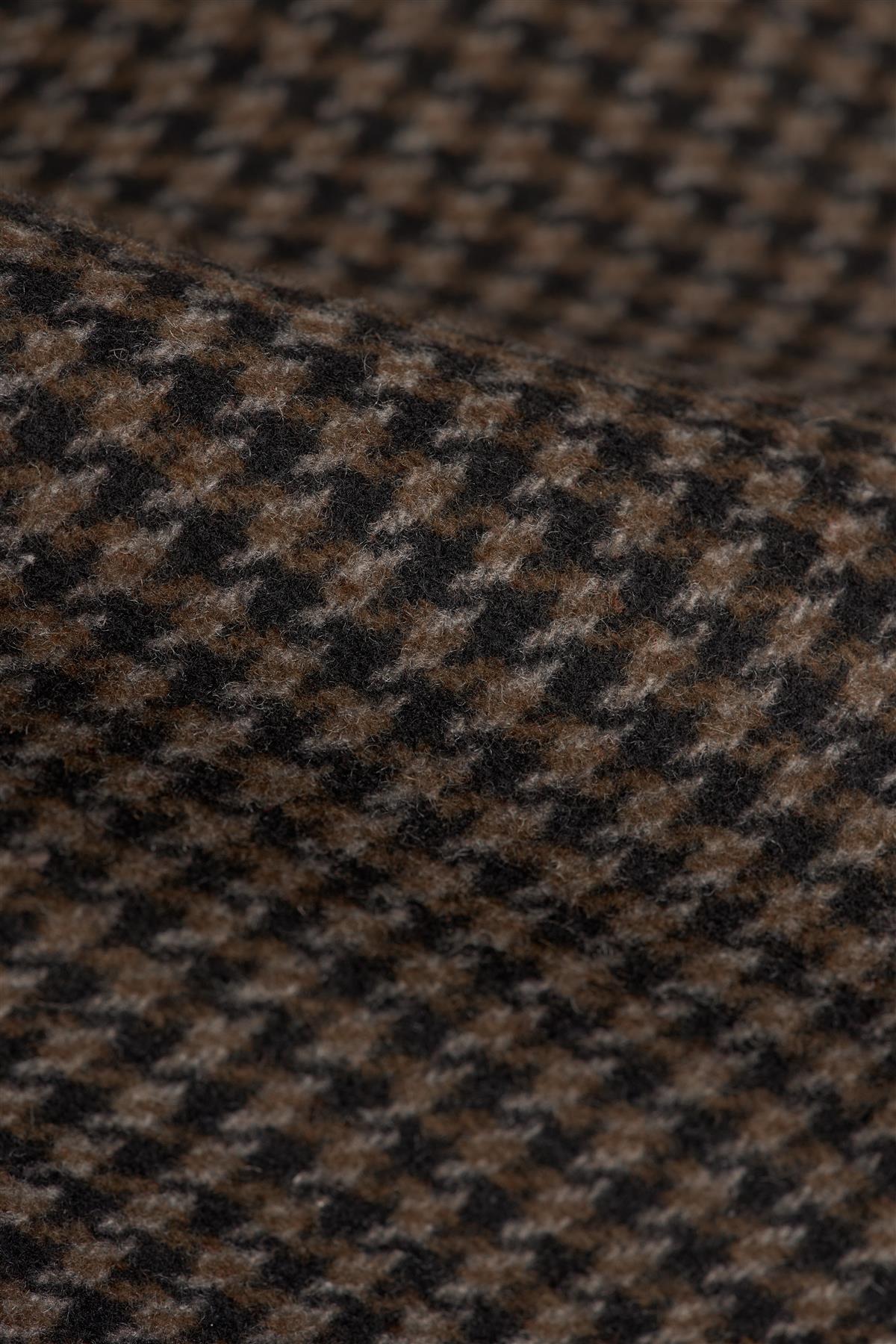 Ανδρικό καφέ παλτό από τουίντ Houndstooth με μείγμα μαλλιού