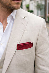 Ανδρικό μπορντό μαντήλι τσέπης από μείγμα μαλλιού Tweed