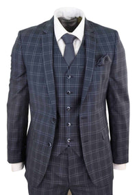 Ανδρικό σκούρο γκρι καρό κοστούμι 3 τεμαχίων