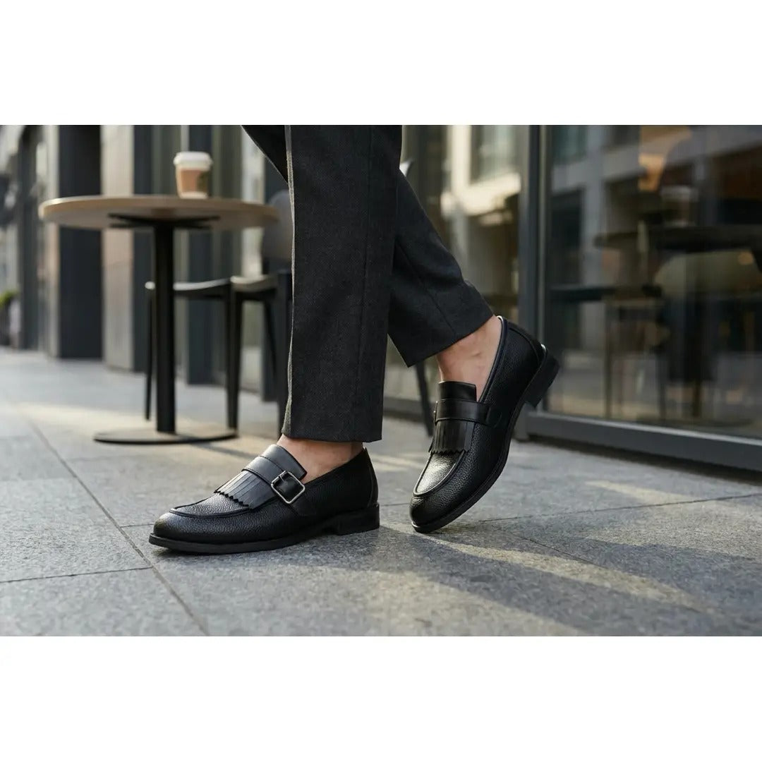 Ανδρικά μοκασίνια με κρόσσια και λουράκι Monk Slip-On