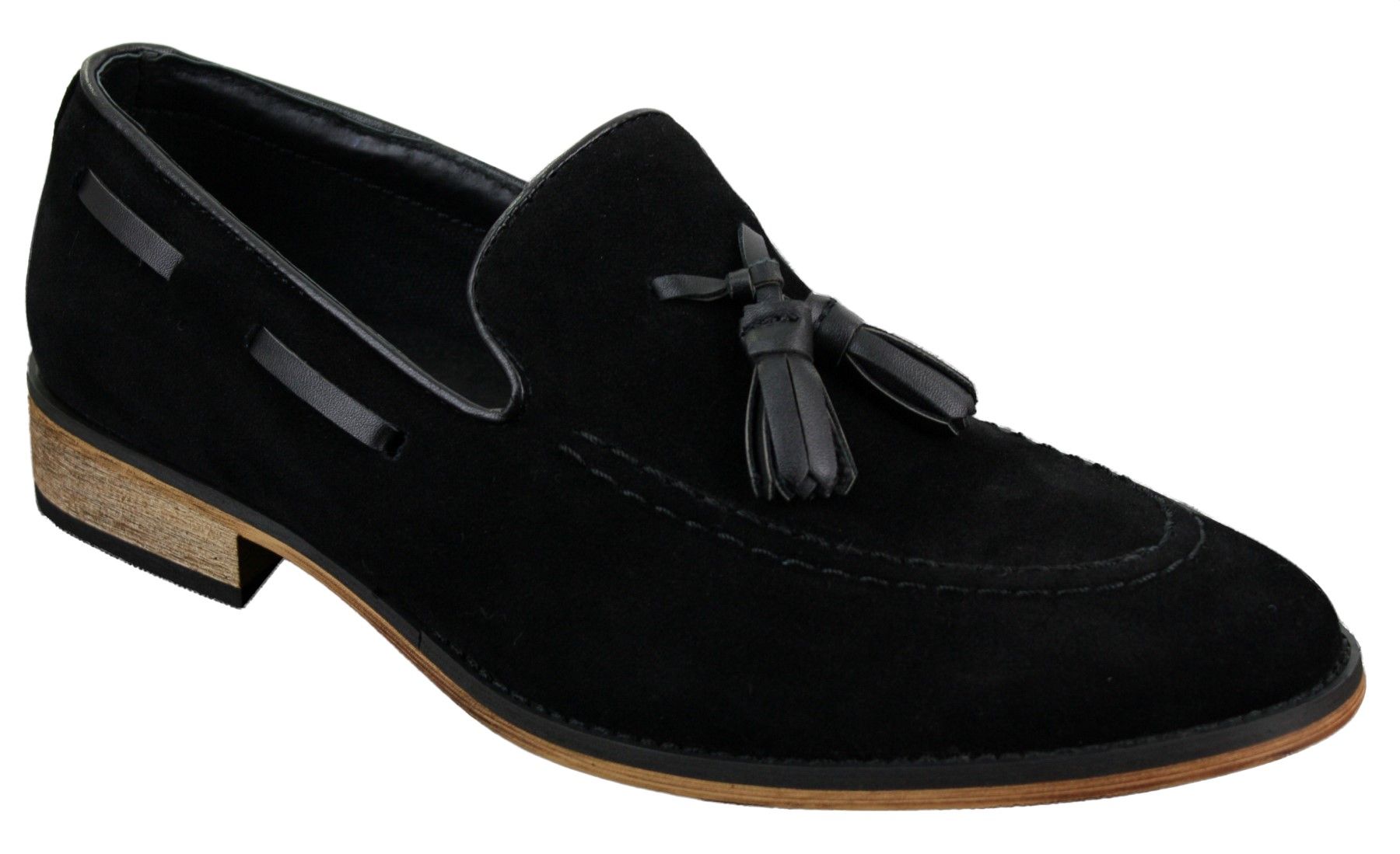 Ανδρικά Ιταλικά Slip On Παπούτσια Οδήγησης Loafers με Φούντα από Σουέτ Δέρμα Μπλε Μαύρο Καφέ