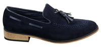 Ανδρικά Ιταλικά Slip On Παπούτσια Οδήγησης Loafers με Φούντα από Σουέτ Δέρμα Μπλε Μαύρο Καφέ